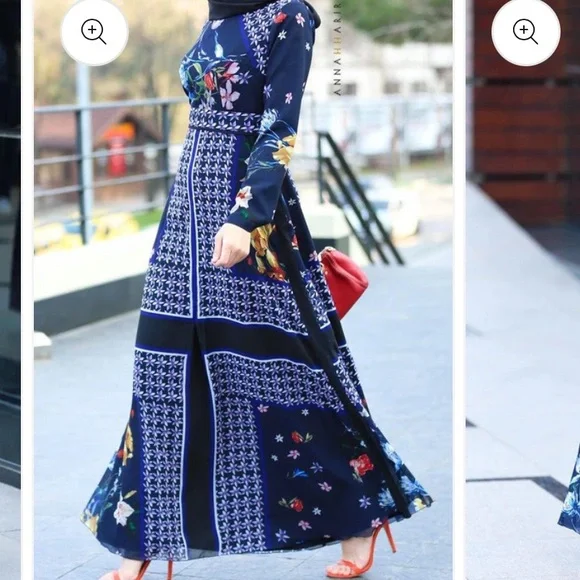 Annah Hariri  Modest Chiffon Navy Scarf Full Length/Coverage Maxi Dress, Size 6 - Picture 2 of 13